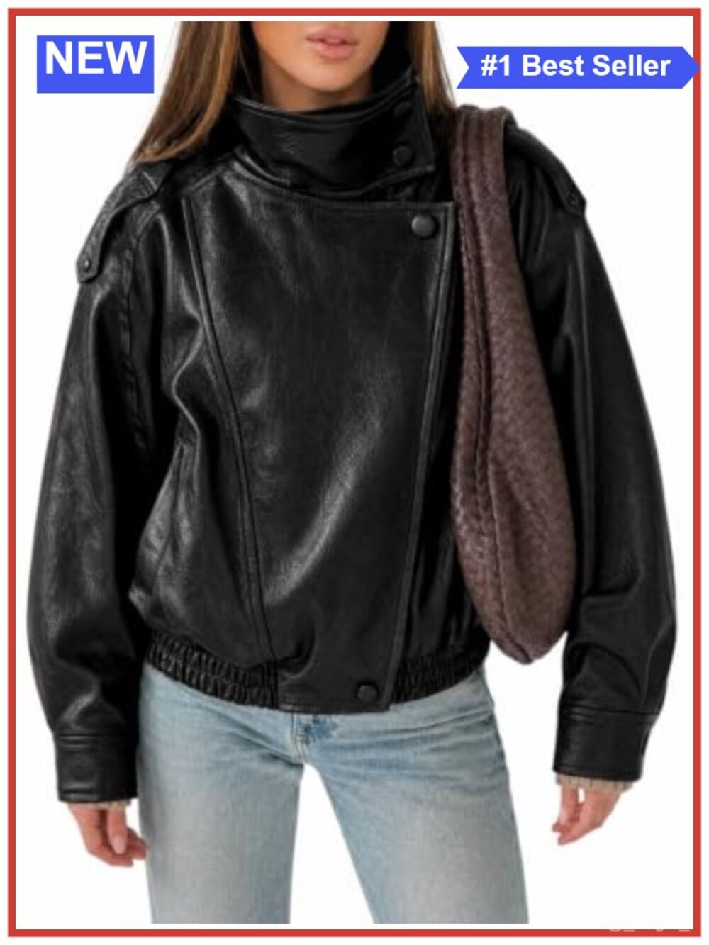 Faux Leather Oversized Zip Up Moto Bomber Jacket